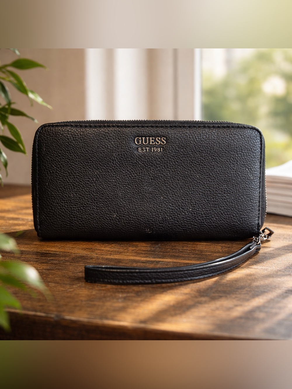 Guess Black Textured Wristlet Wallet